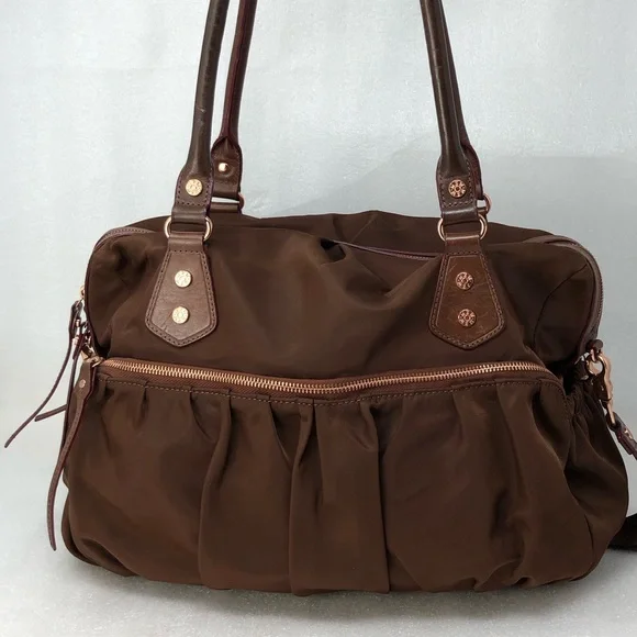 MZ WALLACE Kate Bag Large Brown and Rose Gold Shoulder Crossbody Nylon & Leather